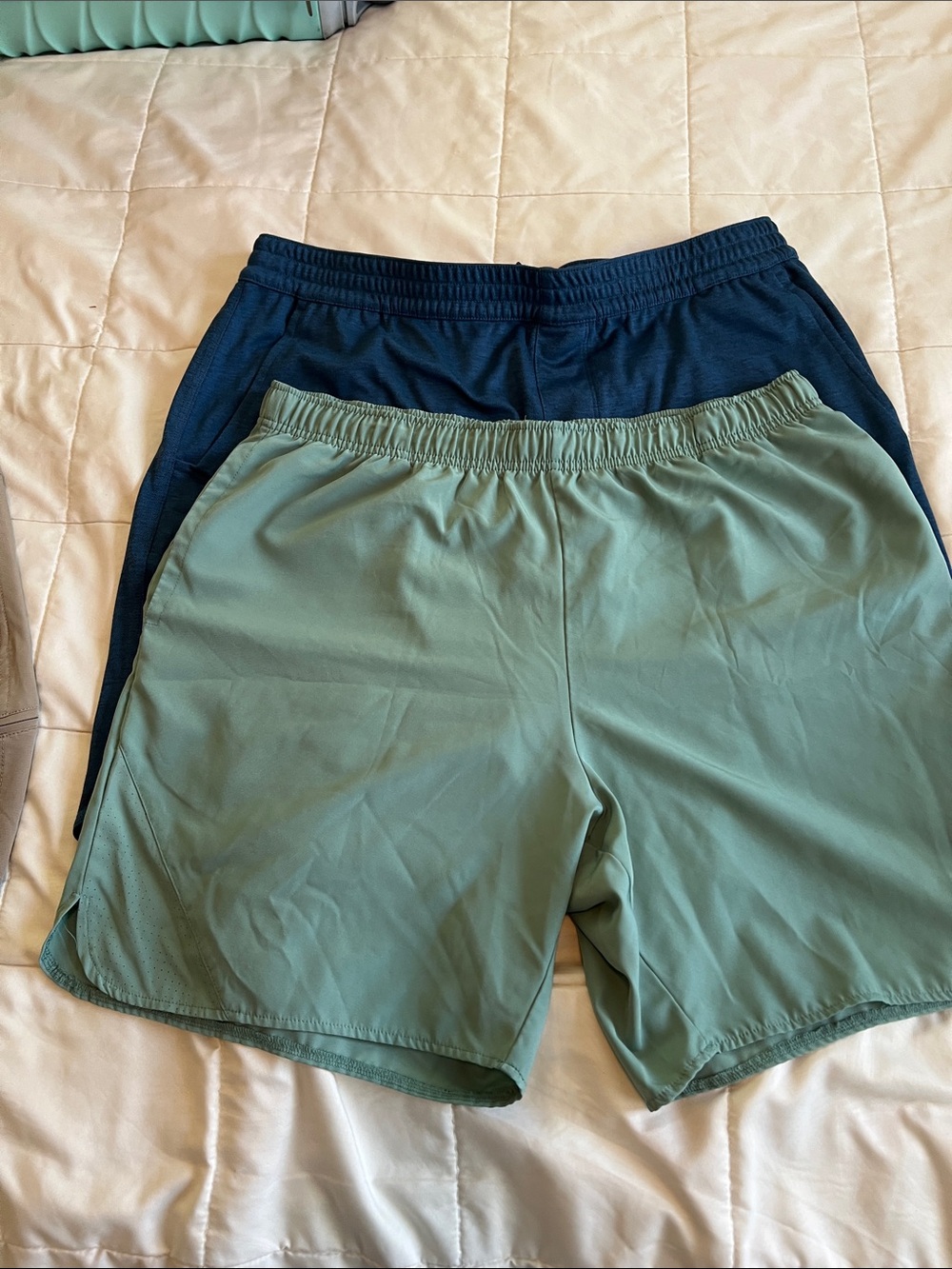 Men's Performance Athletic Shorts in Sage Green and Navy